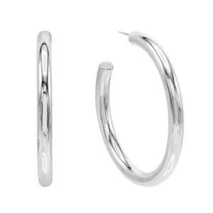 Maya J NYC Large 2" 14kt White Gold Overlay Hoop Earrings Silver Waterproof